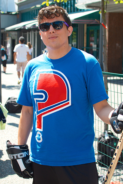 Richard (@253QuakesFan) in his standout Nordiques? shirt. Gotta love it! Five Hole for Food held their annual finale on Granville Street in Vancouver on 20 July 2013. All photos by Jason Kurylo for Pucked in the Head.
