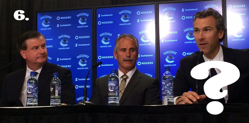GM Jim Benning, Head Coach Willie Desjardins and President Trevor Linden have the unenviable job of righting the sinking ship. Rich Brown / News1130 photo filched from the internet. 