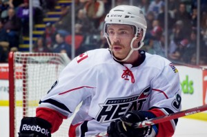 Abbotsford Heat forward Ben Street had a goal and his stache had an assist in a 5-1 thrashing of the Hamilton Bulldogs on the last day of Movember. Photo by Jason Kurylo for Pucked in the Head.