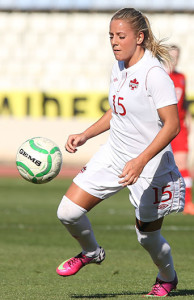 Team Canada forward Adriana Leon pushes upfield during international friendly action. Photo courtesy of Soccer Canada.