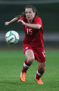 Team Canada forward Cllysha Chapman during international friendly action. Photo courtesy of Soccer Canada.