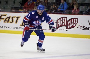 Rochester Americans defenseman TJ Brennan leads the team in scoring with 29 points in 32 games, but didn't make the score sheet on January 4, 2013 despite his team winning 5-2. Photo by Jason Kurylo for Pucked in the Head.