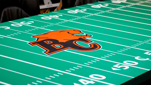 The BC Lions War Room sports one helluva conference table. Photo by Jason Kurylo for Pucked in the Head.