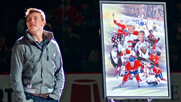 Brendan Gallagher is honoured prior to a WHL game between the Portland Winterhawks and his former team the Vancouver Giants. Photo by Jason Kurylo for Pucked in the Head.