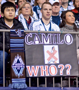 How Whitecaps fans spent the 2014 season: openly hating the man, but equally desperate to see some consistent goal-scoring. Photo by Jason Kurylo for Pucked in the Head.