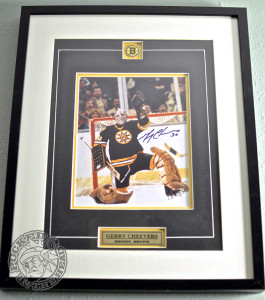 My most prized bit of sports decor: a framed 8x10 of Hall of Fame goaltender Gerald Michael "Cheesey" Cheevers. Photo by Jason Kurylo for Pucked in the Head.