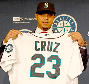 Is this the best Getty can do? Nelson Cruz is doing his best not to look creepy in Mariners colours and a watch worth more than my house, but photog Otto Greule Jr just can't do him justice. Thanks, Bing image search.