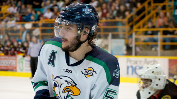 Surrey Eagles assistant captain Brady Shaw was dangerous all night, and finally assisted on the winning goal in a 1-0 win over the Port Alberni Bulldogs. Photo by Jason Kurylo for Pucked in the Head.