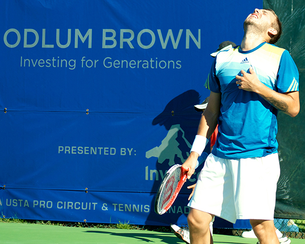 After a remarkable turnaround to even things up and earn a break in the third set, Daniel Evans let Vasek Pospisil back into the match. He squandered three match points and settled for second place in the tournament. Photo by Jason Kurylo for Pucked in the Head.