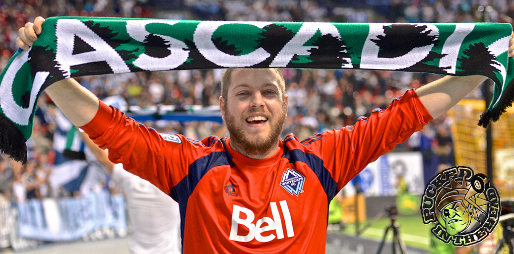 Warren Bowden shows his Cascadia pride prior to a Whitecaps FC loss to Seattle Sounders FC. Photo by Jason Kurylo for Pucked in the Head.