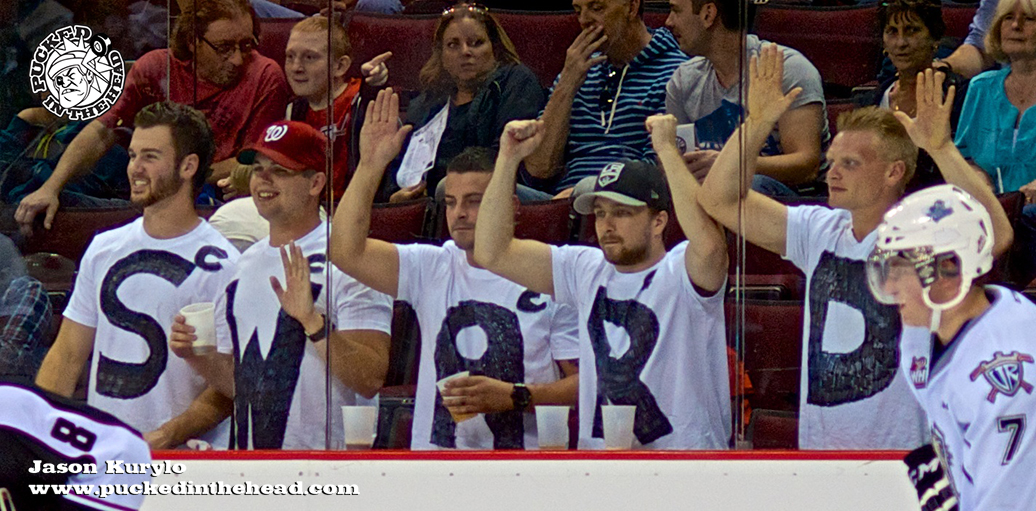 These fans of Dalton Sward are ecstatic that #9 was given the captain's C to start the 2014-15 season. Photo by Jason Kurylo for Pucked in the Head.