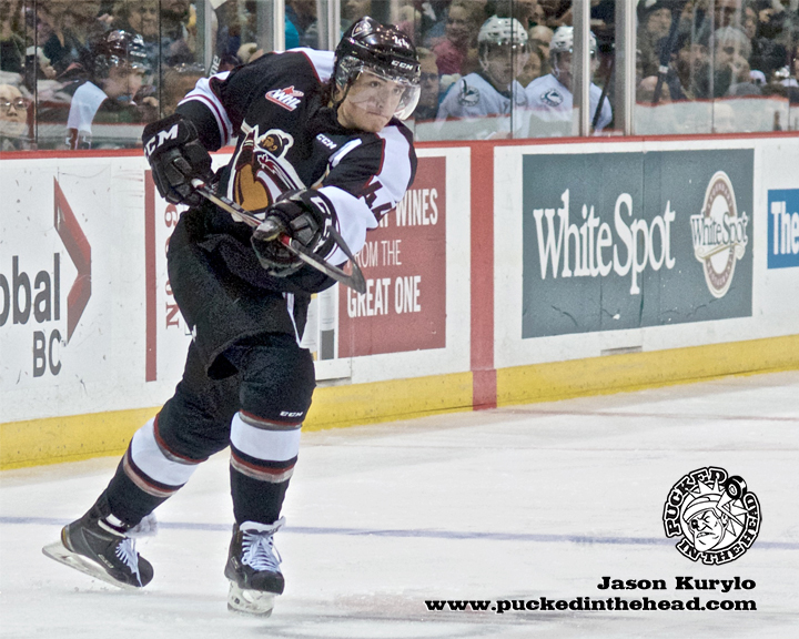 Mason Geertsen scored his third of the year on a power play to open the scoring in a 6-3 win over the Victoria Royals. Photo by Jason Kurylo for Pucked in the Head.