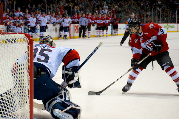 The Vancouver Giants used a couple of underage players at various times in 2012-13. One of them, Alec Baer, was awarded a penalty shot against the Lethbridge Hurricanes on Gordie Howe night. He missed the attempt, but the Giants won the game in overtime. Photo by Jason Kurylo for Pucked in the Head.