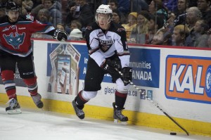 Vancouver Giants defenseman Brett Kulak had an assist in a losing cause as his team dropped a 5-3 decision to the visiting Kelowna Rockets on December 28, 2012. Photo by Jason Kurylo for Pucked in the Head.