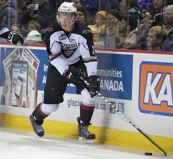 Vancouver Giants defenseman Brett Kulak delivered a dominant performance in a 5-1 win over the Kamloops Blazers, scoring once and adding two assists. Photo by Jason Kurylo for Pucked in the Head.