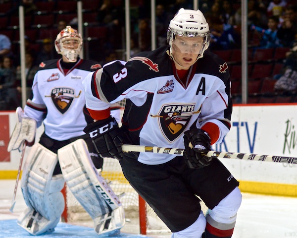 Brett Kulak had a goal and an assist in game one Friday night, but will need even more if the Giants hope to prolong the opening round series against the Winterhawks. Photo by Jason Kurylo for Pucked in the Head.