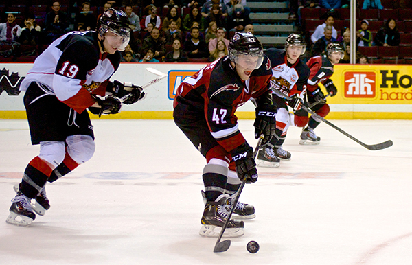 Carter Popoff opened the scoring for the Vancouver Giants, but the Giants dropped a 3–1 decision to the Prince George Cougars going into the Christmas break. Photo by Jason Kurylo for Pucked in the Head.