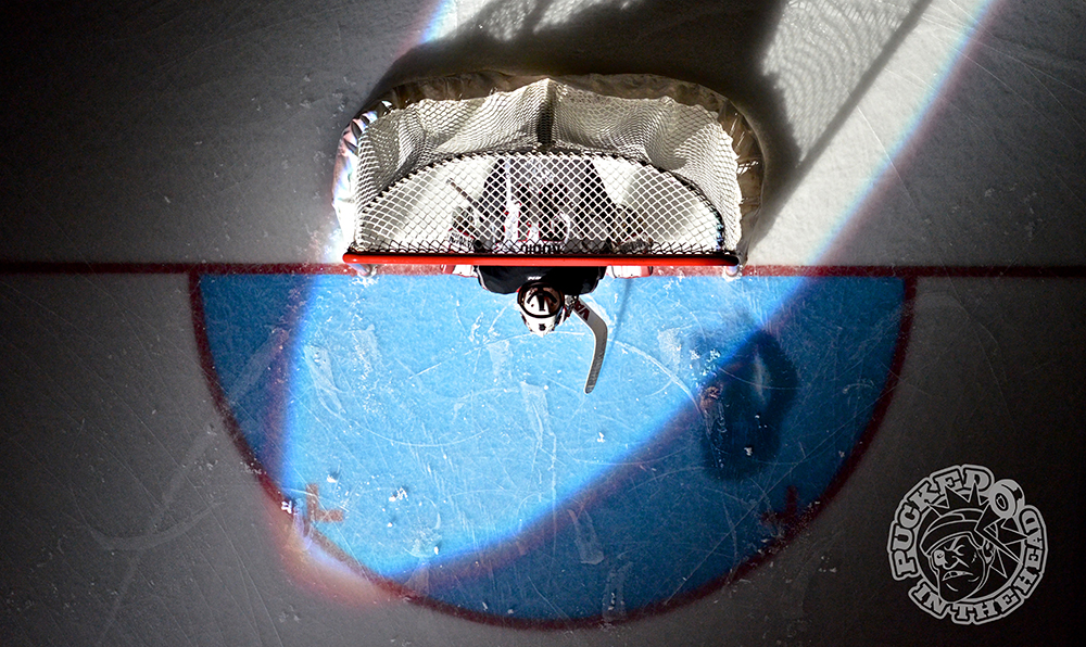 Ryan Kubic under a spotlight during player introductions. Photo by Jason Kurylo for Pucked in the Head.