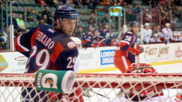 Grand Rapids Griffins forward Landon Ferraro scored twice in a 4-1 win over the Abbotsford Heat. Photo by Jason Kurylo for Pucked in the Head.