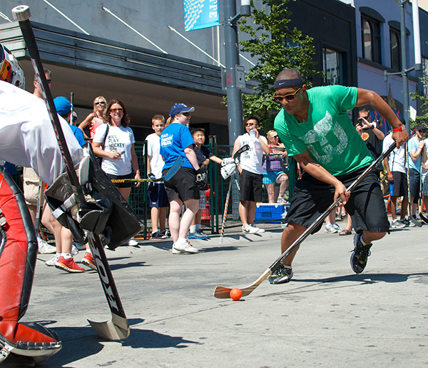 Harrison Mooney boasts a bitchin' Hartford Whalers T during the Five Hole for Food finale. We at PITH vow to satiate your demand for pictures of the man in the moon. You want 'em? We got 'em! Photo by Jason Kurylo for Pucked in the Head.