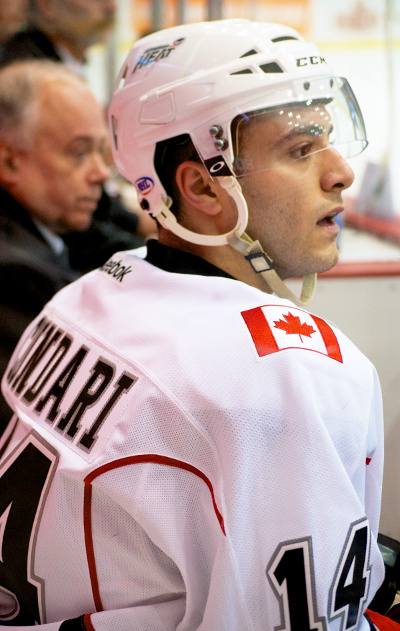 Abbotsford Heat defenseman Mark Cundari has four assists and 13 penalty minutes in just two games since being acquired in the Jay Bouwmeester deal. Photo by Jason Kurylo for Pucked in the Head.
