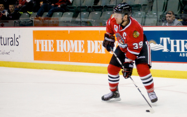 Rockford Ice Hogs captain Martin St Pierre scored once and added a pair of assists in a 5-2 win over the Abbotsford Heat. Photo by Jason Kurylo for Pucked in the Head.