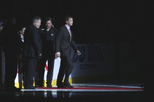 Burnaby-born Hockey Hall of Fame inductee Joe Sakic was honoured in a pre-game ceremony at the Pacific Coliseum on February 1, 2013. Photo by Jason Kurylo for Pucked in the Head.