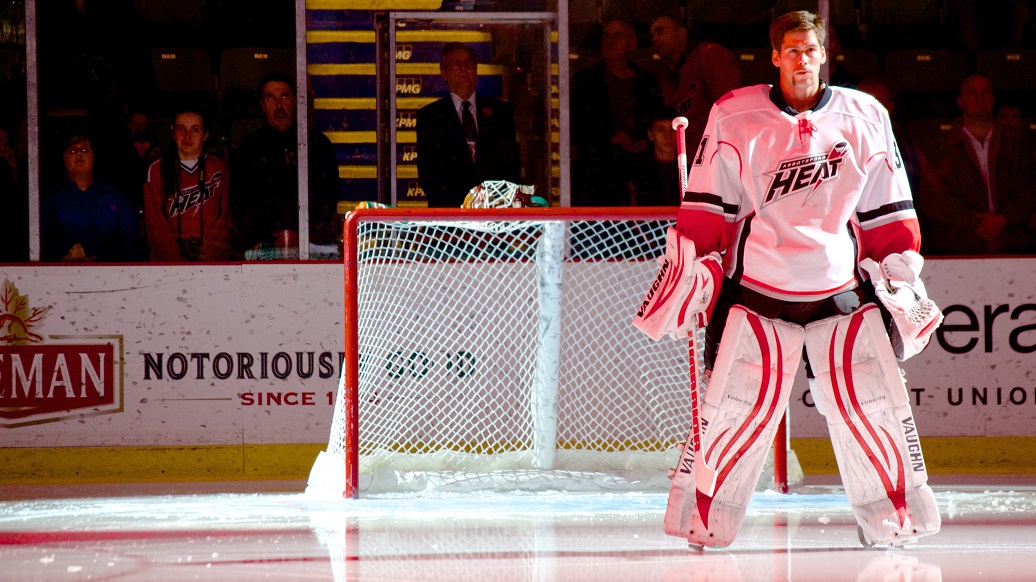 Joni Ortio, recently named to the 2013-14 AHL All-Rookie Team, backstops the Abbotsford Heat as the rev up for post-season play. Photo by Jason Kurylo for Pucked in the Head.