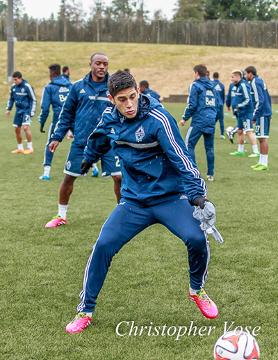 Matías Laba was forced to wear his training gear, as he served a one-game suspension for accumulation of yellow cards. Sadly, the Caps didn't seem to get out of practice mode themselves, dropping a 2-0 decision to the far superior LA Galaxy. Photo courtesy of Christopher Vose at the Vancouver Herald. 