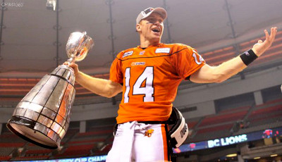BC Lions quarterback Travis Lulay was named the MVP of the 2011 Grey Cup in a 34-23 home win over the Winnipeg Blue Bombers. CP Image ripped ungraciously from the interweb.