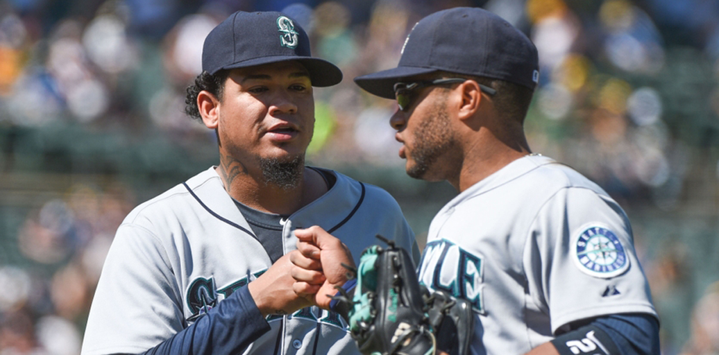 Felix Hernandez (left) fist bumps second baseman Robinson Cano late in a season that saw the Seattle Mariners miss the playoffs by a single win. Kyle Terada photo borrowed from USA Today Sports Online.