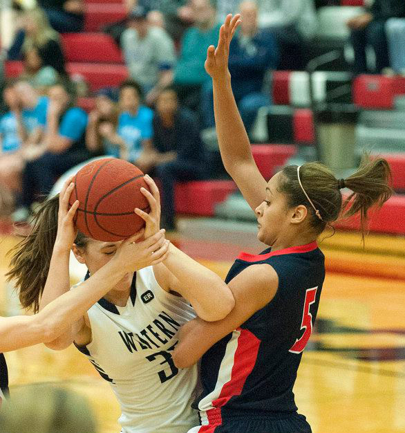 Nayo Raincock-Ekunwe (#5) has been a major reason for the SFU Clan's success this season, earning several league records including the GNAC single-game rebound record (24) and most career GNAC double-doubles (49). Photo cribbed from the SFU website.