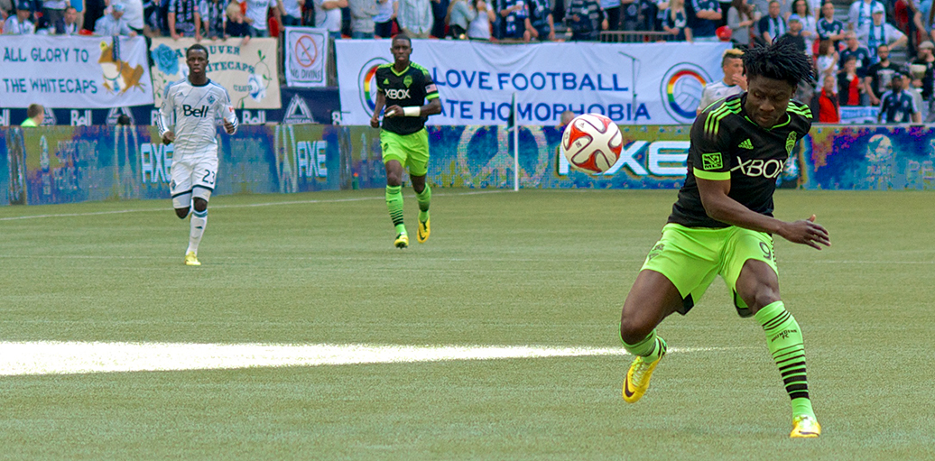 Obafemi Martins is one of the most explosive players in the MLS this season, but on Friday he played a dirty, dangerous game. Photo by Jason Kurylo for Pucked in the Head.