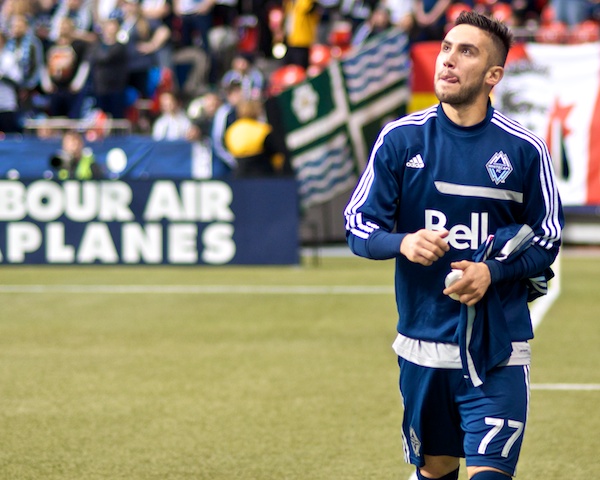 Fresh from the coast of Spain, newly minted designated player for Whitecaps FC Pedro Morales licks his lips at the prospect of booting goals in bunches in North America. He would score and set one up in his MLS debut. Photo by Jason Kurylo for Pucked in the Head.