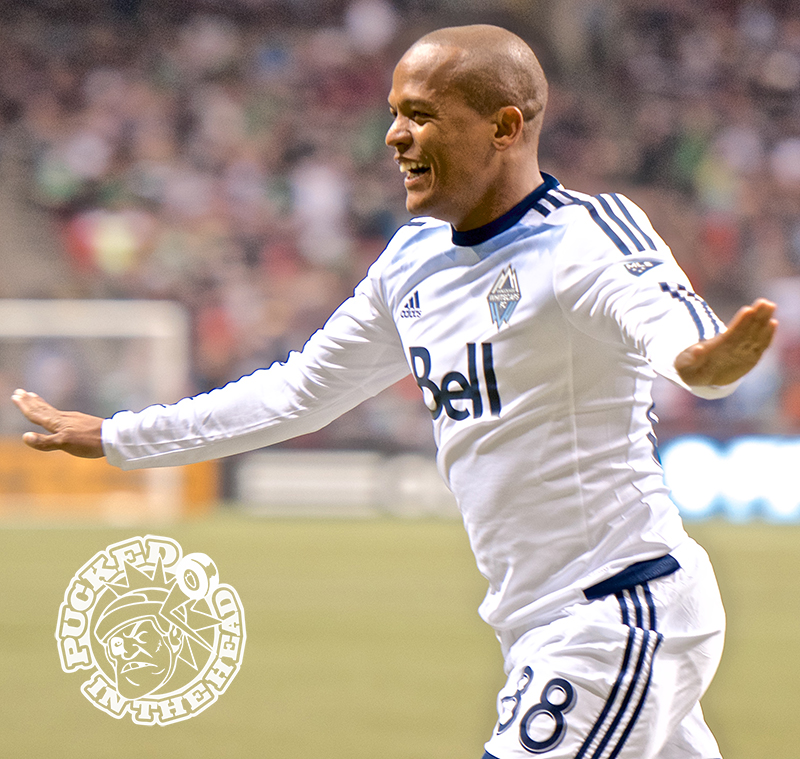 Robert Earnshaw celebrates for the Vancouver Whitecaps FC. Photo by Jason Kurylo for Pucked in the Head.