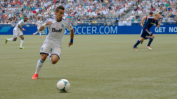 Camilo da Silva Sanvezzo scored twice in the second half, including Whitecaps FC's 100th MLS goal, in a 3-1 victory over the Chicago Fire. Photo by Jason Kurylo for Pucked in the Head.