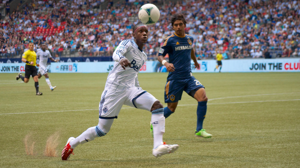 Vancouver Whitecaps FC forward Darren Mattocks got off the schneid this weekend, scoring his first goal in nearly six weeks in a 3-1 win over the LA Galaxy. Photo by Jason Kurylo for Pucked in the Head.