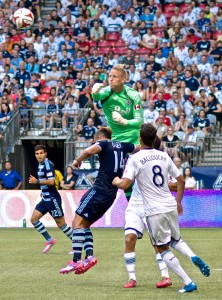 Keeper David Ousted played his most confident match as a Vancouver Whitecaps during a 2-0 victory over Sporting KC, the top club in the MLS Eastern Conference. Photo by Jason Kurylo for Pucked in the Head.