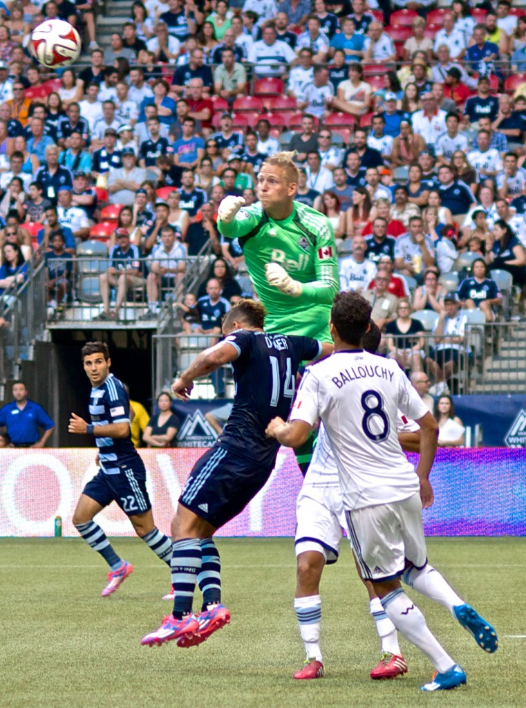 Keeper David Ousted played his most confident match as a Vancouver Whitecaps during a 2-0 victory over Sporting KC, the top club in the MLS Eastern Conference. Photo by Jason Kurylo for Pucked in the Head.