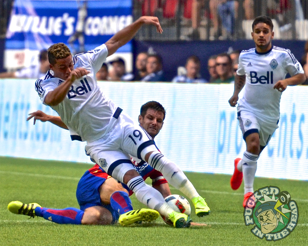Erik Hurtado fell down. It was Scott Dann's fault. The Vancouver Whitecaps drew at two with Crystal Palace FC of the British Premier League at BC Place. Photo by Jason Kurylo for Pucked in the Head.