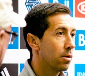 Whitecaps FC Head Coach Martin Rennie answers questions after a workout at BC Place. Photo by Jason Kurylo for Pucked in the Head.