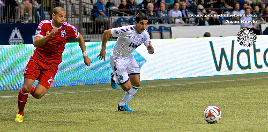 Seba Fernandez buzzed the San Jose Earthquakes defense all night, as the Whitecaps took a 2-nil decision at BC Place. Photo by Jason Kurylo for Pucked in the Head.