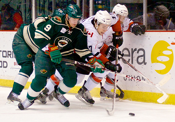 Iowa Wild forward Erik Haula scored twice to power his team past the Abbotsford Heat Thursday night. Photo by Jason Kurylo for Pucked in the Head.