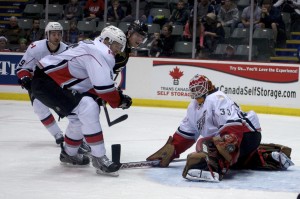 Barry Brust makes one of 39 saves on the night to lead the Abbotsford Heat past the Texas Stars 2-1 in a shootout. Photo by Jason Kurylo for Pucked in the Head.