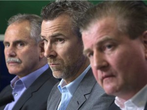 Willie Desjardins, Trevor Linden & Jim Benning