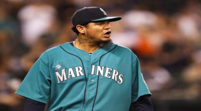 King Felix gives the umpire a piece of his mind after being ejected during the 12-5 Mariners pounding of the Rays, May 12th 2014.